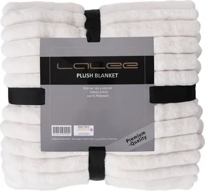 Produktbild von Unyqoos® Lalee Fleece-Plaid – weiche gestreifte Kuscheldecke 150 x 200 cm, 100% Polyester, Elfenbein (gebrochenes Weiß), 3D-Felloptik