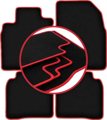 Produktbild von Fußmatten Velours Schwarz/Rot für Nissan Note I E11 2006-2012 Set 4-tlg