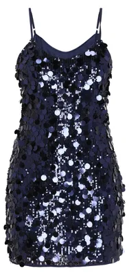 Produktbild von Damen Kleid Marine Größe S aus zartem Mesh mit schimmernden Pailletten und V-Ausschnitt