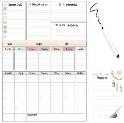 Image de Planificateur magnétique pour réfrigérateur - calendrier, tableau des tâches + stylo et liste de courses magnétique