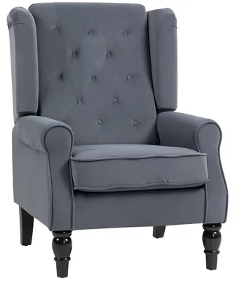 Obrázok produktu pre HOMCOM Jednomiestne kreslo s tuftovaním, relaxačné kreslo, jednosedačka, drevené nohy, polyester, šedá