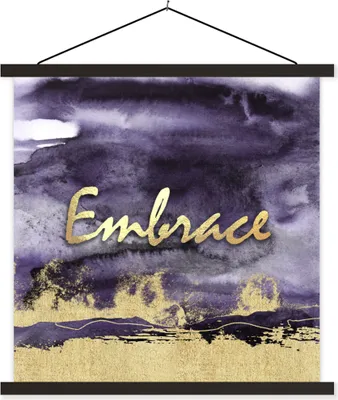 Produktbild von MuchoWow® Textilposter Zitat - Stofftier - Lila - Gold 120x120 cm mit schwarzem Rahmen - Aufhängungsset