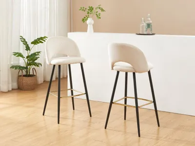 Produktbild von Barhocker 2er-Set - Cord & Metall - Cremefarben - FINCHY von Pascal Morabito