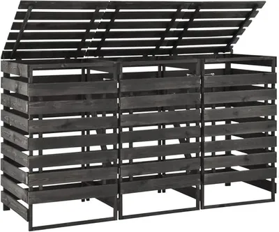 Immagine prodotto di Contenitore per bidoni della spazzatura per 3 bidoni, cassone per rifiuti, struttura per bidoni della spazzatura, rivestimento per bidoni della spazzatura, bidone della spazzatura, dimensioni 210x75x121 cm, realizzato in legno massello di pino