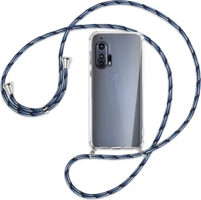 Produktbild von Handykette Backcover-Schutzhülle mit Band (Metall silberfarben) für Motorola Edge Plus - Blautöne