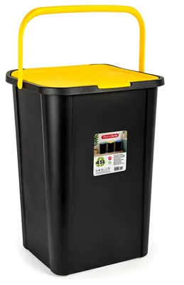 Produktbild von Plasticforte Recycling-abfallbehalter - schwarz/gelb - 45 Liter - abschliesbar - 34 x 40 x 54 cm - D