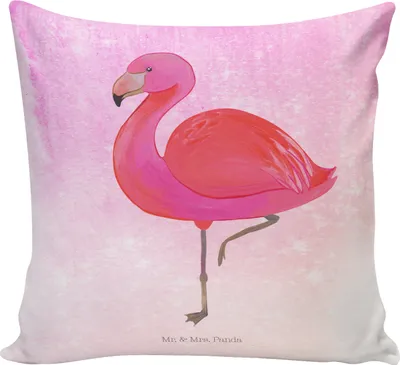 Produktbild von Mr. & Mrs. Panda Zierkissen Flamingo Classic - Aquarell Pink - Geschenk, Rosa, Sofakissen, Kuschel Kissen, Freundin, kuschelkissen 40x40, Prächtig, Sohn, Deko, Ich