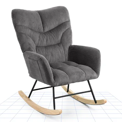 Produktbild von FLEXISPOT Schaukelstuhl Schaukelsessel hohe Rückenlehne & Armlehnen, Moderner Relaxsessel mit Holzkufen, gepolstert für Wohnzimmer, bis 120 kg Grau