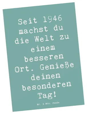 Produktbild von Mr. & Mrs. Panda Ansichtskarte Spruch 1946 Geburtstag - Meeresbrise - Geschenk, Kunstkarten, Glückwunsch, Happy Birthday, Jahrgangsgeschenke, Seit, Postkarten, Postkarte