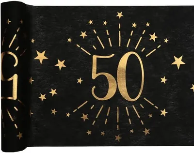 Produktbild von Tischläufer zum 50. Geburtstag, Schwarz-Gold, 30 cm x 5 m