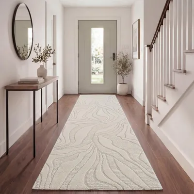 Produktbild von Teppich Wohnzimmer Kurzflor Skandi Japandi Boho Abstraktes Muster 3D Uni Creme Grösse 80x150 cm