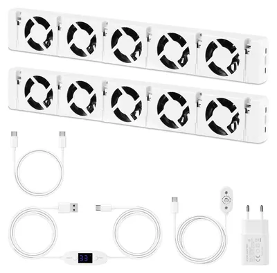 Produktbild von Vigevee Heizkörperlüfter 5 Lüfter 2er Set, einstellbarer Thermostat 0–60 °C, Temperatursensor, 47 cm, Weiß