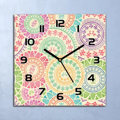Produktbild von Wanduhr Echt-Glas-Küchenuhr Bunte Kreise Quarz Lautlos 30x30 Deko Bilder