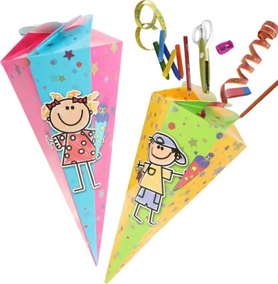 Produktbild von com-four® 2x Schultüte 30cm - Geschwisterschultüten aus Pappe - Zuckertüte