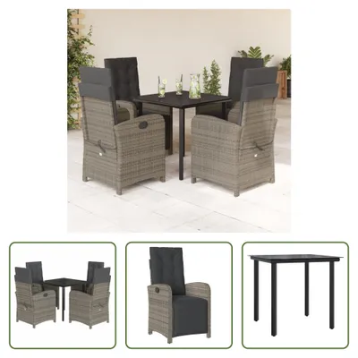 Produktbild von The Living Store 5-tlg. Garten-Essgruppe mit Kissen Grau Poly Rattan