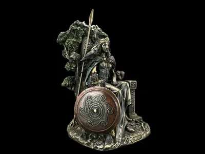 Imagen del producto de Medb: Figura decorativa de la reina y diosa celta, con apariencia de bronce, pintada a mano, de 13 cm × 12,5 cm × 21 cm, modelo WU77867A4