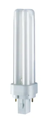 A single fluorescent light bulb with a multi-pin base is shown against a white background.