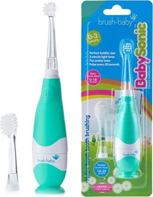Obrázok produktu pre BrushBaby BabySonic, Detské, Tyrkysová, 2 min, 30 sec, Batérie, AAA, Alkalický