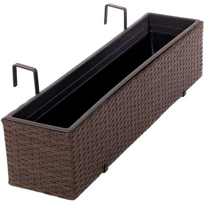 Produktbild von VIVANNO Balkonkasten Polyrattan BALKONI Kasten, Braun geflochten - 80x19x20 cm