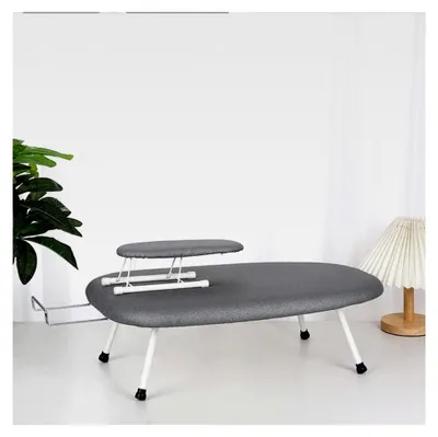 Produktbild von 2er Set Tischbügelbrett mit Mini Bügelbrett für Ärmel, 60 x 37 cm, klappbare Beine und Haken, Bügelbrett für einfache Aufbewahrung (Silber)