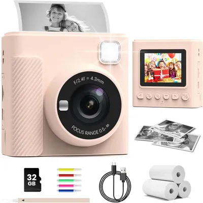 Produktbild von Kinderkamera Sofortbildkamera, 2,4 Zoll Sofortbildkamera mit 32G Karte und Fotopapier Drucken, 1080P HD , Geschenke für Jungen und Mädchen 3-12 Jahre
