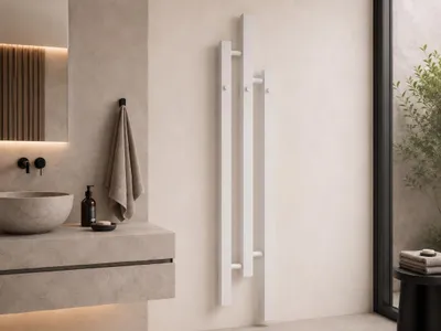 Obrázek produktu pro Koupelnový radiátor Fabiano - háčky na ručníky - boční připojení - 251 W - bílá lesklá - 1200x220 mm