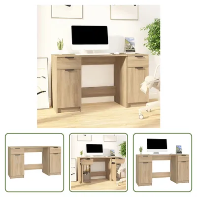 Produktbild von The Living Store Schreibtisch mit Beistellschrank Sonoma-Eiche Holzwerkstoff