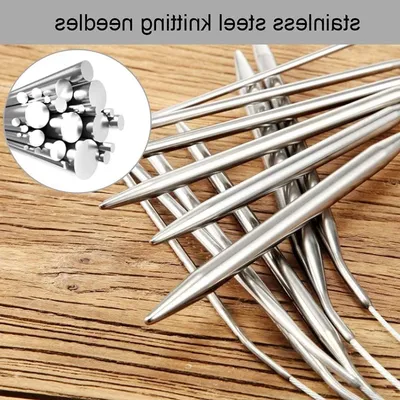 Komplettes Set runder Stricknadeln aus rostfreiem Stahl - 11 Paare in verschiedenen Größen von 1,5mm bis 5mm mit 43cm Kabel