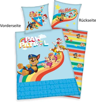 Immagine prodotto di Biancheria da letto "Paw Patrol", 100% cotone (Linon), dimensioni: 80x80 cm + 135x200 cm