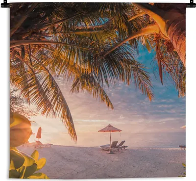 Produktbild von MuchoWow® Wandteppich Wandbehang Strand - Palme - Meer 60x60 cm Tapisserie Dekoration Wandtuch - Dekorationen - Wand Decke