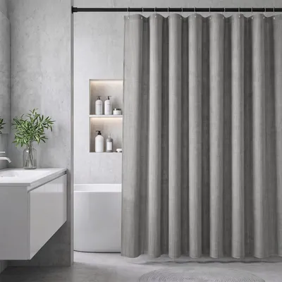 Produktbild von Textil Duschvorhang Wannenvorhang wasserabweisend Leinenoptik inkl. 12 Ringe 180x200cm Frostgrau