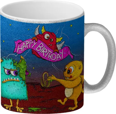 Produktbild von Happy Birthday Glitzer-Glitzer-Kaffeebecher mit Monster Geburtstagsparty