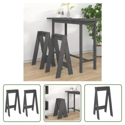 Produktbild von The Living Store Hocker 2 Stk. Grau 40x40x75 cm Massivholz Kiefer