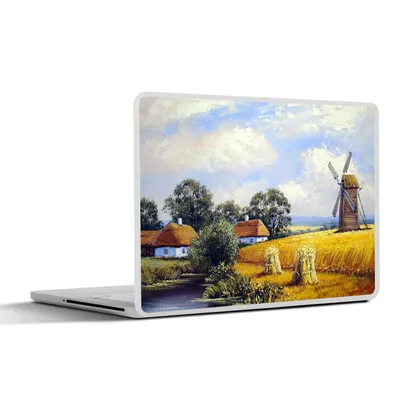 Produktbild von MuchoWow® Laptop Aufkleber Sticker Cover Gemälde - Bauernhof - Mühle - Ölfarbe 36.5x27.5 cm - Laptop-Sticker