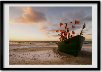 Produktbild von Bild - Bilder - Bilderrahmen - 70 cm x 50 cm - MDF-Rahmen, Wandkunst Fischerboot Strand