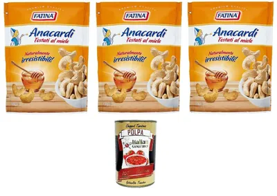 Produktbild von Fatina- Anacardi Tostati al Miele In Honig geröstete Cashewnüsse 3x 130gr + Italian Gourmet polpa 400g