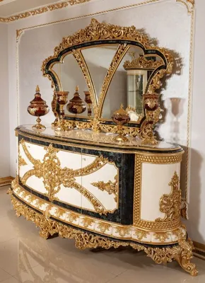 Produktbild von Casa Padrino Luxus Barock Möbel Set Weiß / Blau / Gold - 1 Barock Sideboard & 1 Barock Wandspiegel - Barock Möbel - Edel & Prunkvoll