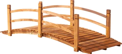 Produktbild von Gartenbrücke 1,85 m Holzbrücke begehbar Holzsteg Teichbrücke Zierbrücke mit Geländer bis 200 kg Massivholz Orange