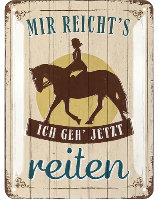 Produktbild von LANOLU retro Blechschild, Pferde Schild, Geschenke für Pferdeliebhaber und Reiter, Boxenschilder mit Spruch, Pferde Deko, Metallschild 15x20