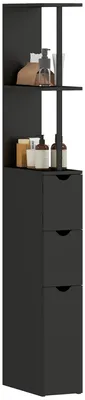 Image de Meuble colonne salle de bain armoire de salle de bain avec tiroirs šŠtagššres ouvertes placard 15 x 33 x 136 cm noir