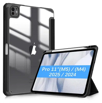 Produktbild von Fintie Hybrid Hülle für iPad Pro 11 Zoll (M5/M4) 2025/2024 mit Stifthalter - Stoßfeste Schutzhülle Case mit transparenter Hartschale auf der Rückseite, Schwarz