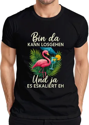 Produktbild von Bin da kann losgehen und ja es eskaliert Flamingo Cocktail Party Herren T-Shirt, Schwarz, S