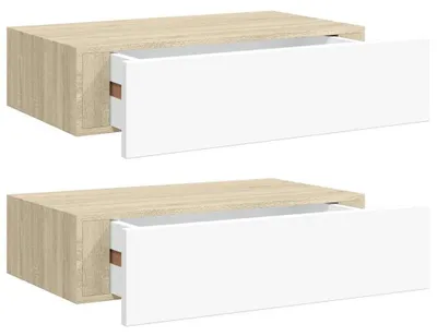 Productafbeelding van Wandplanken met Laden Set van 2 in Eikenlook