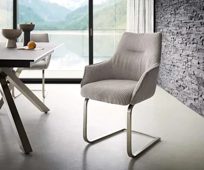 Produktbild von DELIFE Freischwinger Alja-Flex mit Armlehnen Cord Silbergrau Freischwinger flach Edelstahl Taschenfederkern