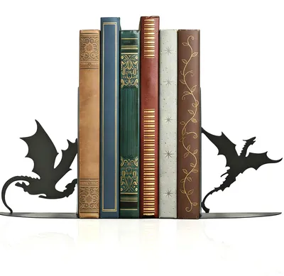 Produktbild von Metall Bücherstützen Drakendesign, 2 Stück, für Bücherregal