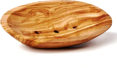 Produktbild von Seifenschale aus Olivenholz, oval mit Löchern 13 cm