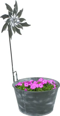 Produktbild von 2.02 Metalleimer verzinkt mit Deko Windmühle - Größe ca. 55 x Ø 25 cm - Pflanztopf Metall