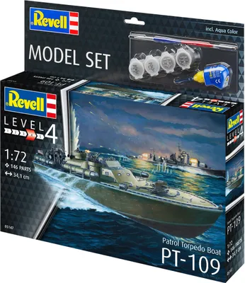 Produktbild von Revell 65147 Bausatz Patrol Torpedo Boat PT-109 1:72 mit Pinsel, Kleber und Farben