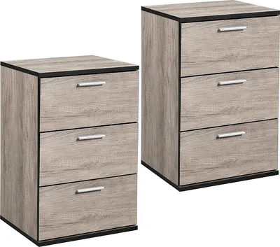 Produktbild von Yaheetech 2 x Nachtschrank Kommode Boxspringbett, Nachttisch Nachtkommode 59cm hoch, Schubladen mit Griff Grau