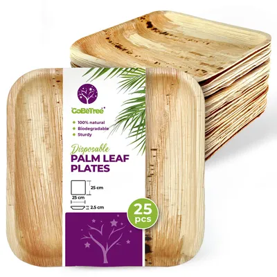 Image de Assiettes carrées en feuilles de palmier, 25 cm, lot de 25, vaisselle jetable pour mariage
